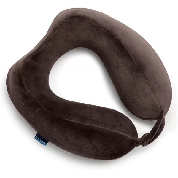 Brookstone Travel Neck Pillow  Lightweight Comfortable Contoured Head and Neck Support Memory Foam  UShaped Neck Pillow for Traveling BlackVelvet Brown