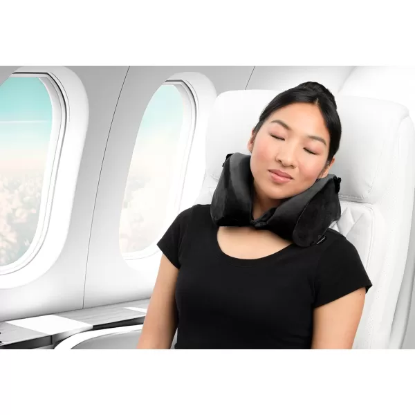 Brookstone Travel Pillow  2 in 1 Memory Foam Pillow for Head Neck Chin Shoulder and Lumbar Support for Airplane Travel BlueBlack