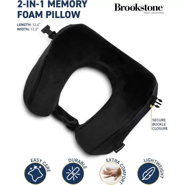 Brookstone Travel Pillow  2 in 1 Memory Foam Pillow for Head Neck Chin Shoulder and Lumbar Support for Airplane Travel BlueBlack