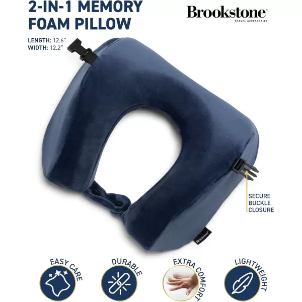 Brookstone Travel Pillow  2 in 1 Memory Foam Pillow for Head Neck Chin Shoulder and Lumbar Support for Airplane Travel BlueBlue