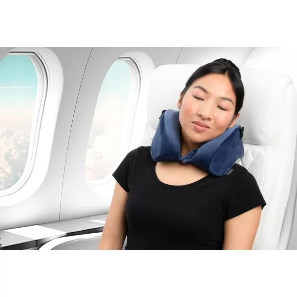 Brookstone Travel Pillow  2 in 1 Memory Foam Pillow for Head Neck Chin Shoulder and Lumbar Support for Airplane Travel BlueBlue