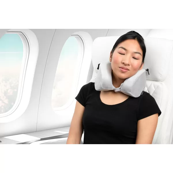 Brookstone Travel Pillow  2 in 1 Memory Foam Pillow for Head Neck Chin Shoulder and Lumbar Support for Airplane Travel BlueGrey