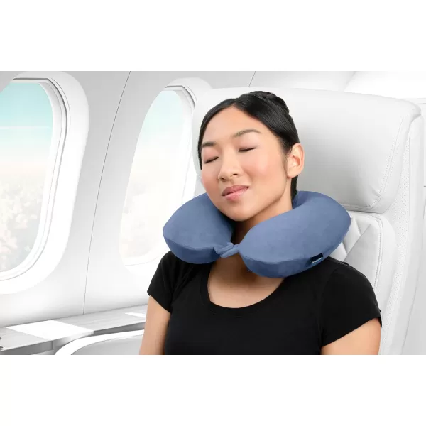 Broosktone Travel Neck Pillow  Lightweight Fleece Casing Extra Comfort Memory Foam  UShaped Neck Pillow for Travelling BlueDenim Blue