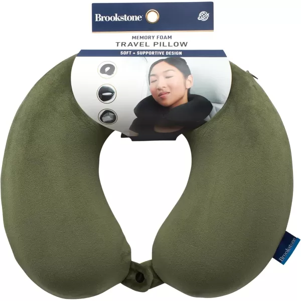 Broosktone Travel Neck Pillow  Lightweight Fleece Casing Extra Comfort Memory Foam  UShaped Neck Pillow for Travelling BlueOlive