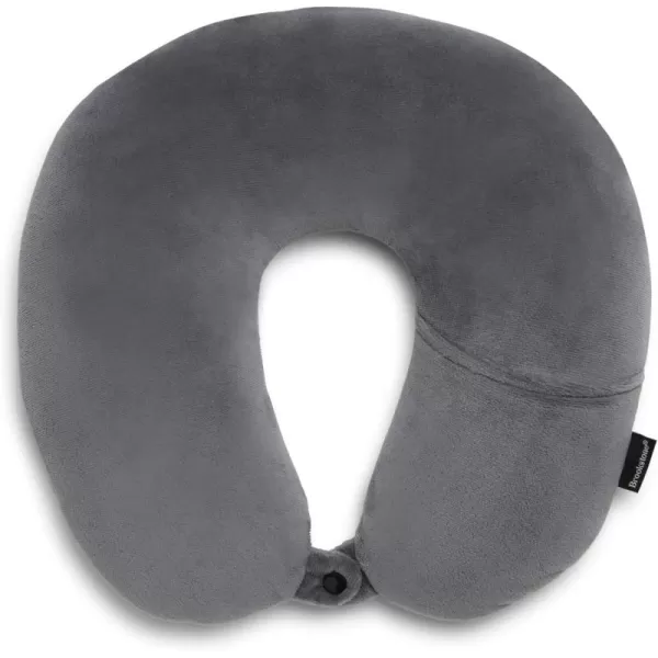 Brookstone Microbead Travel Head and Neck Pillow Lightweight and Plush with Phone or Headphone Pocket BlueDark Grey