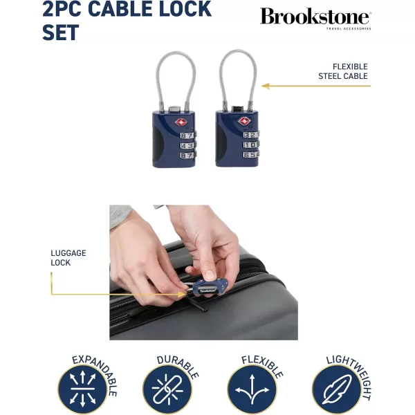 imageBrookstone Cable Lock  2 Pack TSAApproved 3Digit Keyless Luggage Travel Lock  Resettable Combination Wire Padlock KhakiBlue