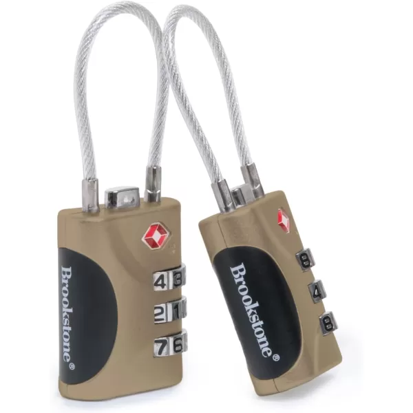 imageBrookstone Cable Lock  2 Pack TSAApproved 3Digit Keyless Luggage Travel Lock  Resettable Combination Wire Padlock KhakiKhaki