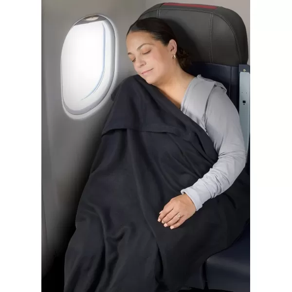 imageBrookstone Travel Blanket  2 in 1 Warm Soft Fleece Travel Blanket with Carrying Pouch  Compact Travel Car Airplane Blanket Size One Size BlackBlack