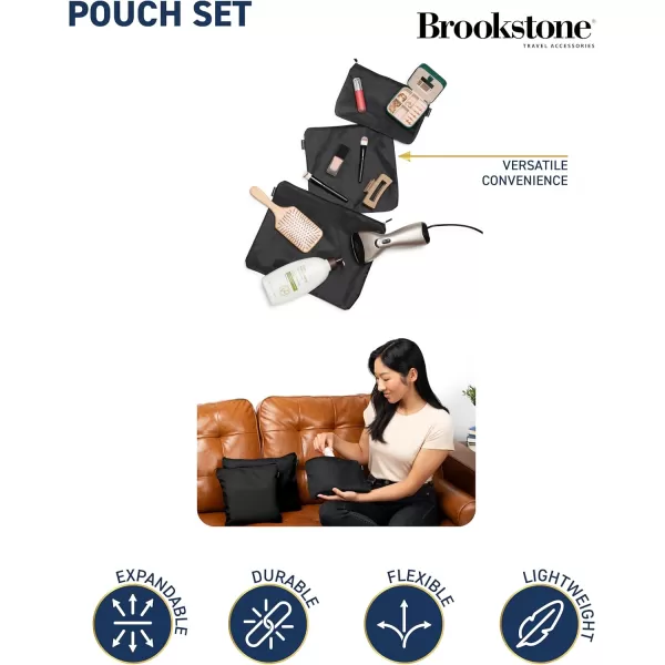 imageBrookstone Travel Storage Pouch  3 Piece Flexible and Expandable Travel Zipper Pouch Set for Toiletry Makeup and Cosmetics Size One Size BlackBlack