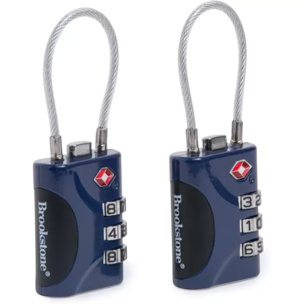 imageBrookstone Cable Lock  2 Pack TSAApproved 3Digit Keyless Luggage Travel Lock  Resettable Combination Wire Padlock KhakiBlue