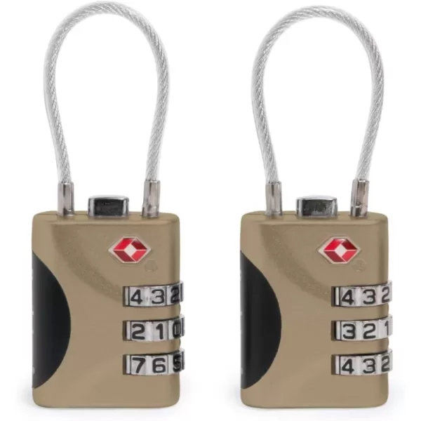 imageBrookstone Cable Lock  2 Pack TSAApproved 3Digit Keyless Luggage Travel Lock  Resettable Combination Wire Padlock KhakiKhaki