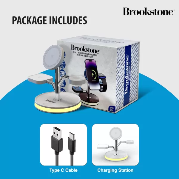imageBrookstone 3 in 1 Wireless Charging Station Compatible with MagSafe 2 Port 18W Wall Charger High Speed Cable for iPhone 15141312 Pro Max Series Apple iWatch Series and Airpods 3 2 ProWhite