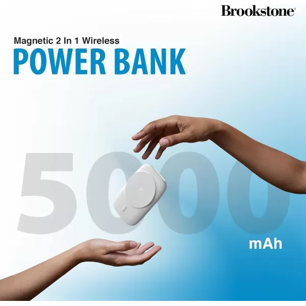 imageBrookstone Magnetic Charging Wireless Power Bank with Stand ampamp 5000mAh Portable Magnetic Power Bank Charger Fast Charger Battery Pack for iPhone 15141312 Pro Maxfor All iWatchWhite