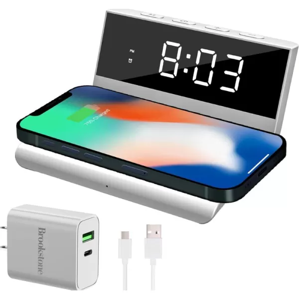 imageBrookstone Desk LED Alarm Clock 15W Wireless Charger for iPhone 15 Pro Max141312 Samsung S23S22S21 and AirPods  Wireless Charger Clock  Phone Charger Clock