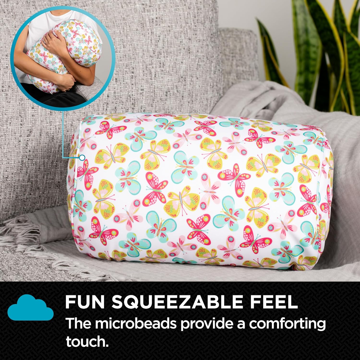 imageBrookstone Squishy FOM Cushion Pillow  The Original Stretchy Comfy Colorful Pillow for Neck Lumbar Support and Bed  for Sleeping Car Travel Gift for Mom  Small Pillow Lilac 12 x 7 InchesButterflies