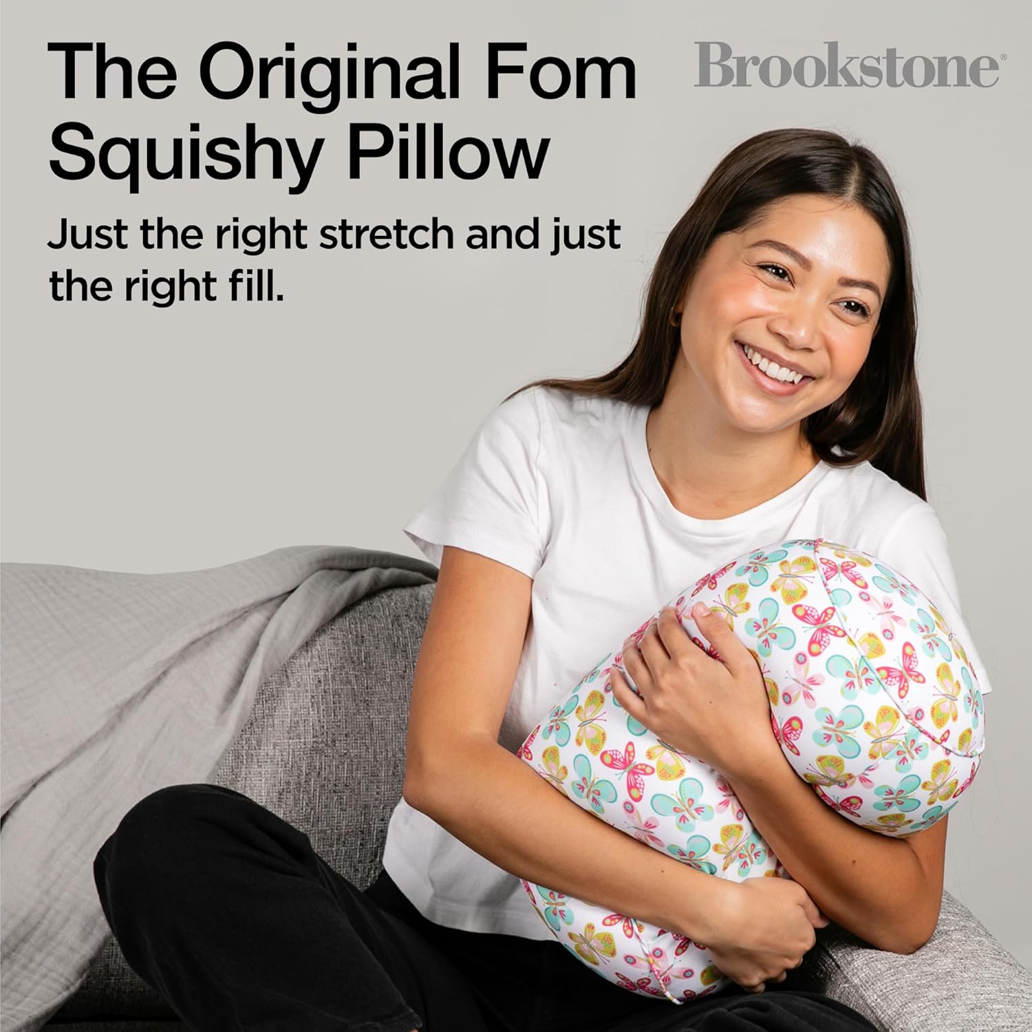 imageBrookstone Squishy FOM Cushion Pillow  The Original Stretchy Comfy Colorful Pillow for Neck Lumbar Support and Bed  for Sleeping Car Travel Gift for Mom  Small Pillow Lilac 12 x 7 InchesButterflies