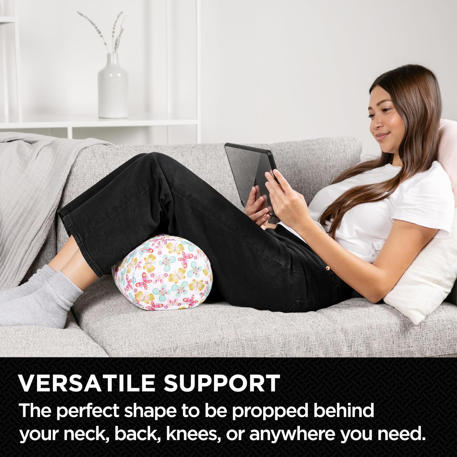 imageBrookstone Squishy FOM Cushion Pillow  The Original Stretchy Comfy Colorful Pillow for Neck Lumbar Support and Bed  for Sleeping Car Travel Gift for Mom  Small Pillow Lilac 12 x 7 InchesButterflies