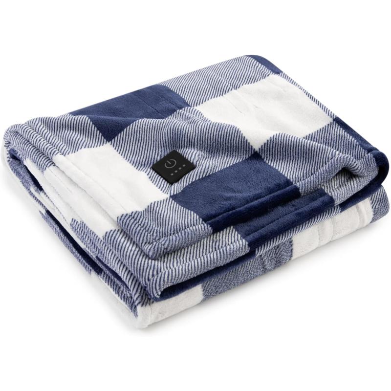 imageBrookstone Heated Plush Throw Heated Blanket Throw  Heated Throw Blanket Electric  Heated Blankets  4 Heat Settings 4Hour Auto Shut Off 100 Polyester 50quotx60quot  Navy PlaidNavy Plaid