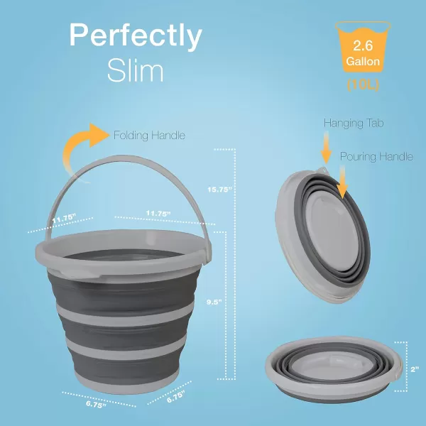 imageBROOKSTONE Slim Collapsible Bucket for Mopping 26 Gallons 10L Home Mop Cleaning or Car Washing Fishing or Camping with Smart Space Saving Design Round Dark Gray