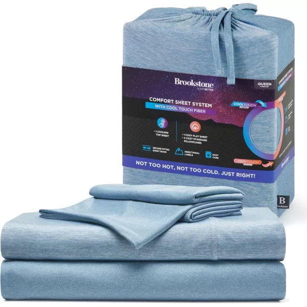 imageBrookstone Comfort Queen Sheet Set  Innovative Cooling Sheets for Hot Sleepers  Deep Sleep with Temperature Regulation  4Piece Set of Soft Flat Sheet Fitted Sheet ampamp Two Pillowcases  GreyFaded Denim