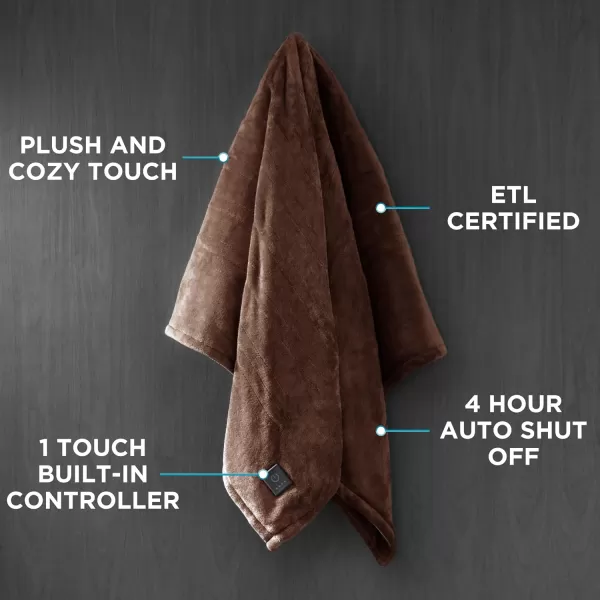 imageBrookstone Heated Plush Throw Heated Blanket Throw  Heated Throw Blanket Electric  Heated Blankets  4 Heat Settings 4Hour Auto Shut Off 100 Polyester 50quotx60quot  Navy PlaidBrown Solid