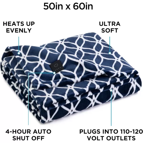 imageBrookstone Heated Plush Throw Heated Blanket Throw  Heated Throw Blanket Electric  Heated Blankets  4 Heat Settings 4Hour Auto Shut Off 100 Polyester 50quotx60quot  Navy PlaidBlue Trellis