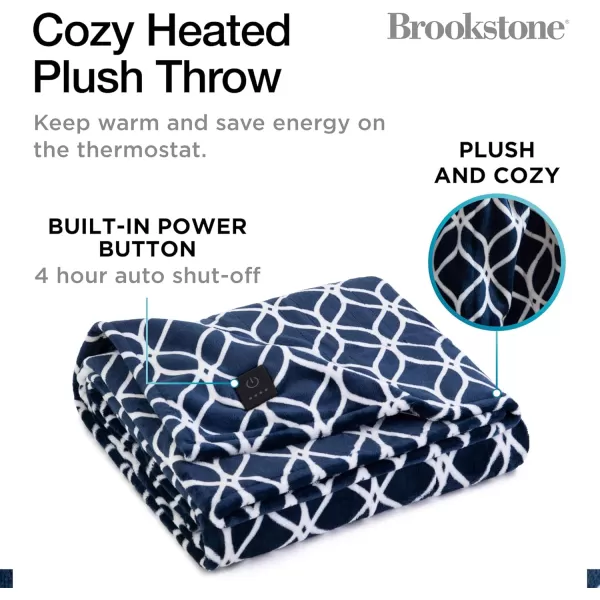 imageBrookstone Heated Plush Throw Heated Blanket Throw  Heated Throw Blanket Electric  Heated Blankets  4 Heat Settings 4Hour Auto Shut Off 100 Polyester 50quotx60quot  Navy PlaidBlue Trellis