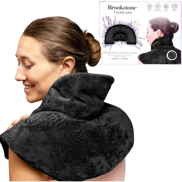 imageBrookstone  TheraSpa Cooling ampamp Warming Heated Neck Wrap ampamp Shoulder Wrap  Microwavable Neck Warmer or Chill in Freezer for Instant Strained Muscles Relief  Lavender Infused Midnight BlackNeck Wrap  Midnight Black