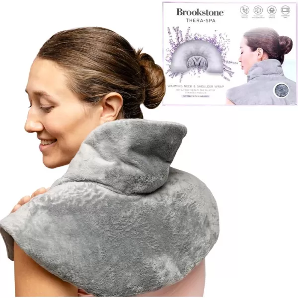 imageBrookstone  TheraSpa Cooling ampamp Warming Heated Neck Wrap ampamp Shoulder Wrap  Microwavable Neck Warmer or Chill in Freezer for Instant Strained Muscles Relief  Lavender Infused Midnight BlackNeck Wrap  Glacier Gray