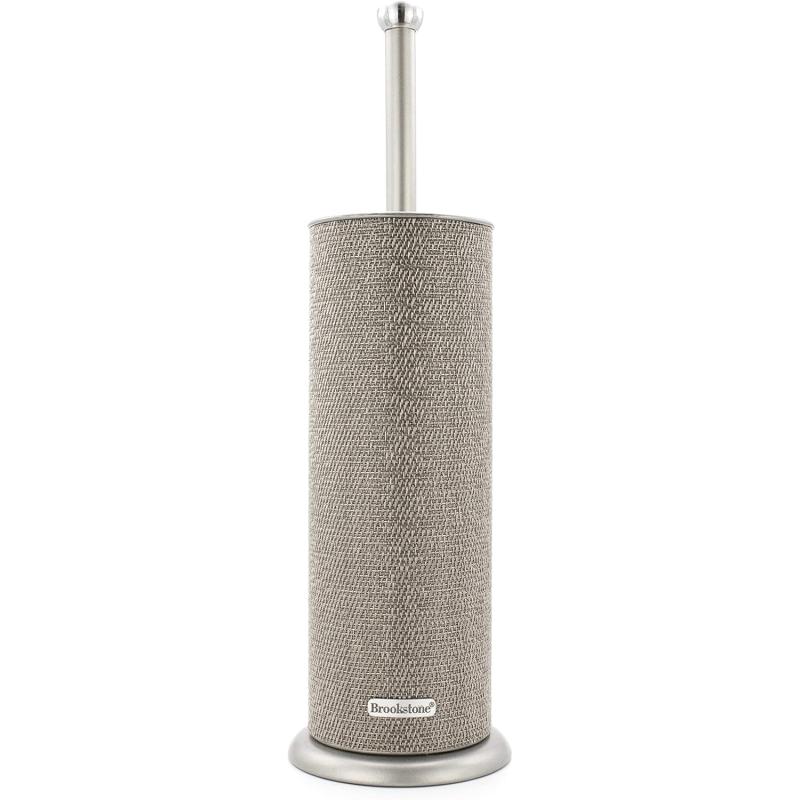 imageBROOKSTONE Bronze Metallic Toilet Brush with Holder Long Handle for Deep Bowl Cleaning Splash Protective Disc Stylish Modern Space Saving Design Leakproof Inner ContainerChampagne