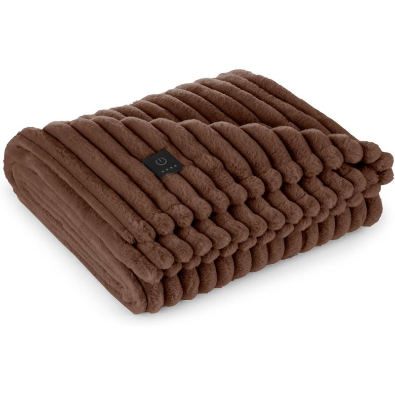 imageBrookstone Heated Faux Fur Throw Heated Blanket  Heat Blankets Electric  Faux Fur Heated Throw  4 Heat Settings 4Hour Auto Shut Off 100 Polyester 50quotx60quot  Gift for Mom  Glacier Gray VerticalBrown Vertical
