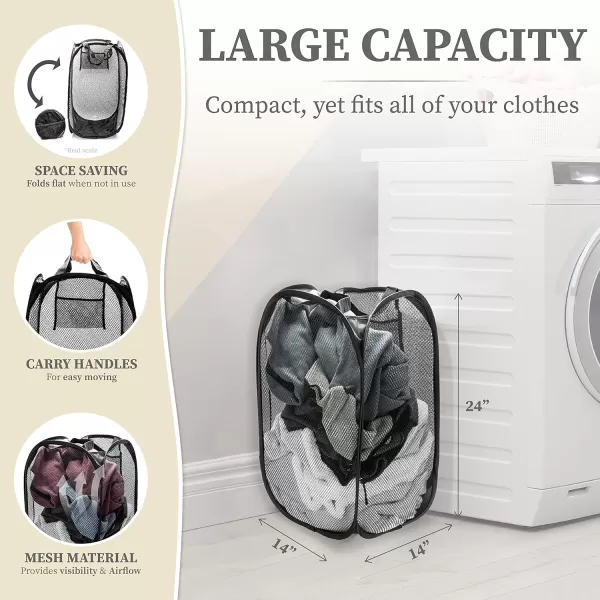 imageBROOKSTONE 2 Pack Compact Foldable Pop Up Laundry Hamper Super Lightweight Mesh Collapsible Space Saving Design Portable with Carry Strap Breathable Materials