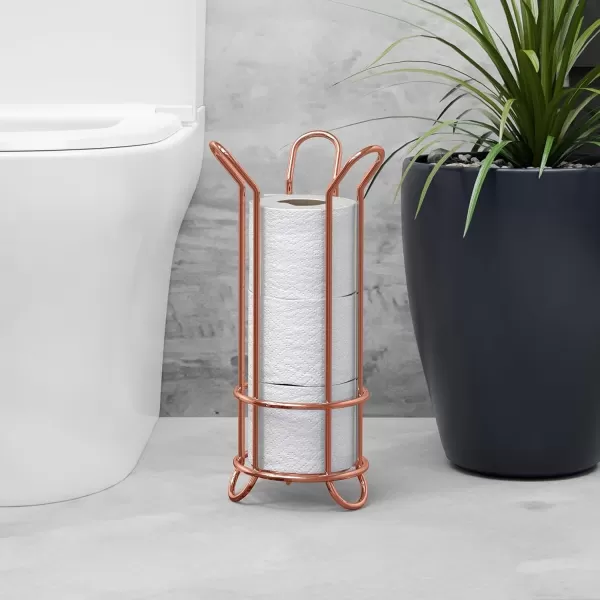 imageBROOKSTONE Black Toilet Paper Holder Freestanding Bathroom Tissue Organizer Minimalistic Storage Solution Stylish Design Holds MEGA RollsRose Gold