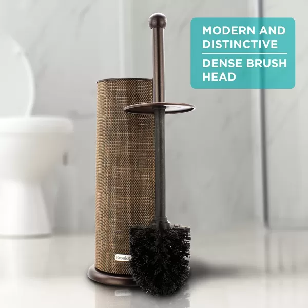 imageBROOKSTONE Bronze Metallic Toilet Brush with Holder Long Handle for Deep Bowl Cleaning Splash Protective Disc Stylish Modern Space Saving Design Leakproof Inner ContainerPatterned Bronze