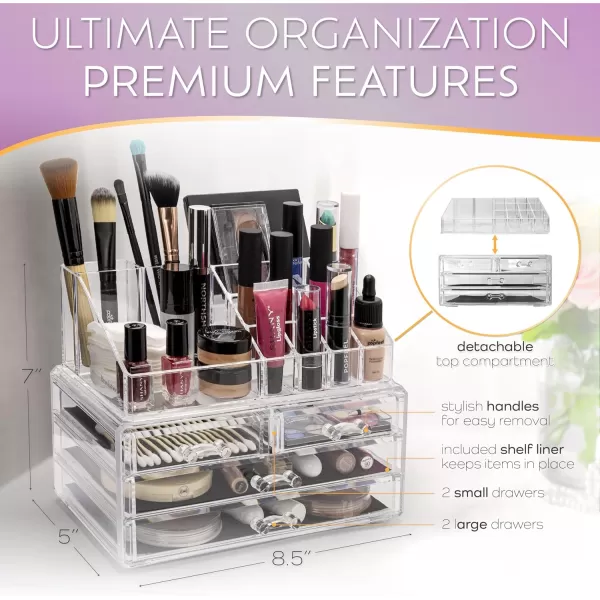 imageBROOKSTONE Makeup Organizer for Vanity Cosmetic Display Case with Drawers Fits Brushes Lipsticks and Other Accessories Versatile Storage Solution clearAcrylic Makeup Organizer