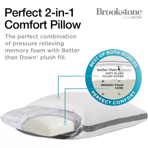 imageBrookstone 2in1 Comfort Memory Foam Pillow with Better Than Down Fill for Firm Yet Plush Feel  Innovative Hybrid Design Bed Pillow with DualSided Cool ampamp Warmth Comfort All Seasons  Soft Pillow2in1 Pillow