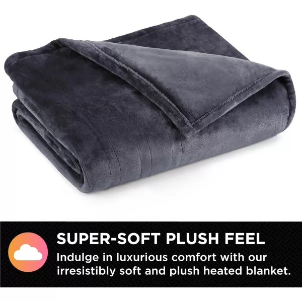 imageBrookstone Electric Heated Plush Blanket w 10 Heat Settings  Adjustable Timer 12Hour Auto Shut Off  Machine Washable ampamp Dryer Safe  Polyester Velvet Blanket Full Size 77in x 84in  GrayGrey