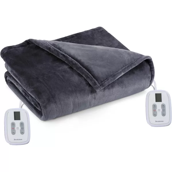 imageBrookstone Electric Heated Plush Blanket w 10 Heat Settings  Adjustable Timer 12Hour Auto Shut Off  Machine Washable ampamp Dryer Safe  Polyester Velvet Blanket Full Size 77in x 84in  GrayGrey