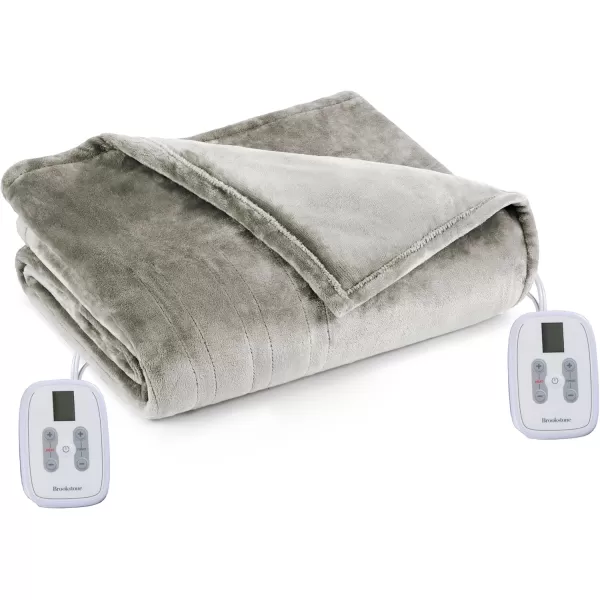 imageBrookstone Electric Heated Plush Blanket w 10 Heat Settings  Adjustable Timer 12Hour Auto Shut Off  Machine Washable ampamp Dryer Safe  Polyester Velvet Blanket Full Size 77in x 84in  GrayTaupe