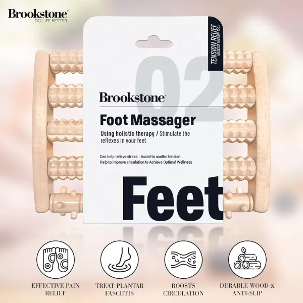 imageBrookstone Foot Roller Massager for Plantar Fasciitis Relief  Wooden Foot Massage Roller for Feet  Stimulate Reflexes ampamp Relieve Stress  Wide Feet Massager Useful Gift for Elderly Mom Dad OakOak Large