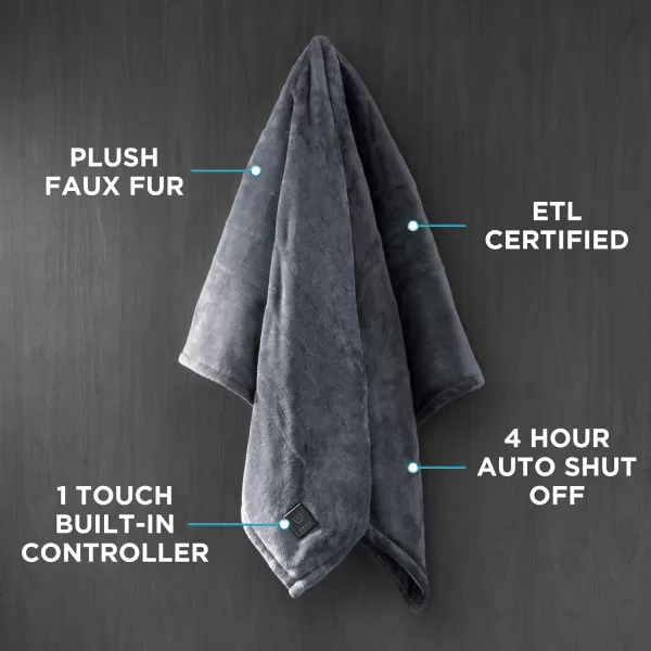 imageBrookstone Heated Faux Fur Throw Heated Blanket  Heat Blankets Electric  Faux Fur Heated Throw  4 Heat Settings 4Hour Auto Shut Off 100 Polyester 50quotx60quot  Gift for Mom  Glacier Gray VerticalGlacier Gray Vertical