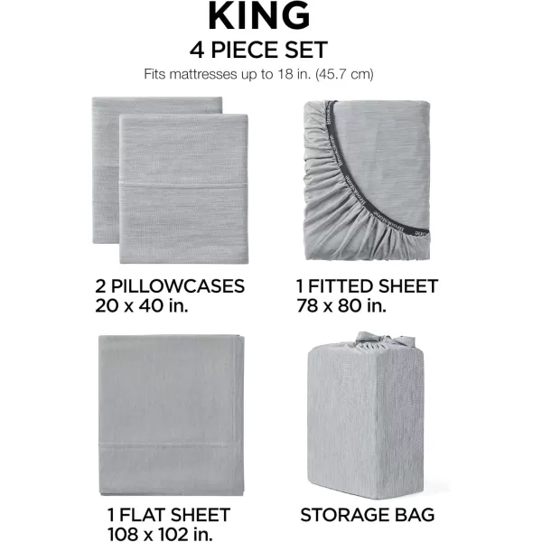 imageBrookstone Heathered Knit Moisture Wicking King Sheet Set  Innovative Breathable Fabric for AllNight Use by Hot Sleepers  4Piece Set of Soft Bed Sheet Fitted Sheet Two Pillowcases  GreyGray