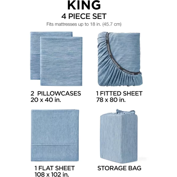 imageBrookstone Heathered Knit Moisture Wicking King Sheet Set  Innovative Breathable Fabric for AllNight Use by Hot Sleepers  4Piece Set of Soft Bed Sheet Fitted Sheet Two Pillowcases  GreyFaded Denim