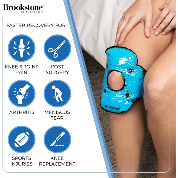 imageBrookstone Knee Ice Pack Wrap with Silica Beads  Hot and Cold Therapy  Fast Acting Ice Pack for Knee Pain Relief  Reusable Knee Ice Pack for Swelling Injuries and PostSurgery RecoveryAzure Blue