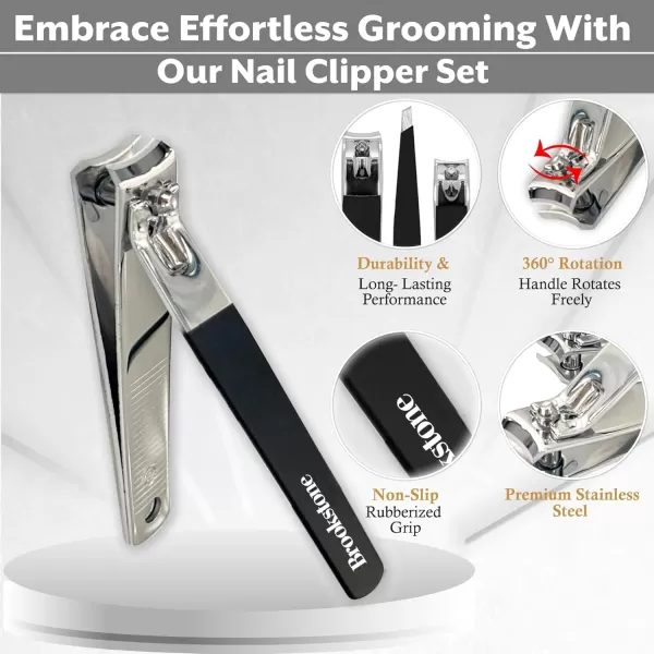 imageBrookstone Nail Clippers Set  Premium Stainless Steel Nail Clipper and Nail Cutter with Rubberized NonSlip Grip Includes Case and Tweezer Two Nail Clippers for Precision Grooming NavyBlack