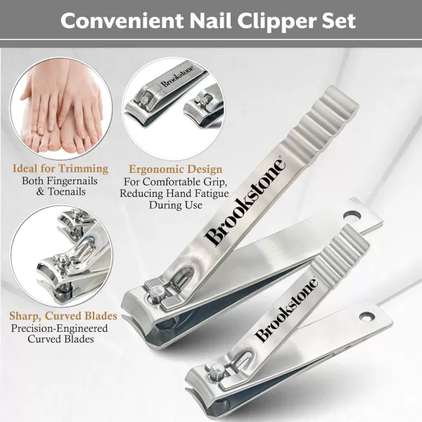 imageBrookstone Nail Clippers Set  Premium Stainless Steel Nail Clipper and Nail Cutter with Rubberized NonSlip Grip Includes Case and Tweezer Two Nail Clippers for Precision Grooming NavySilver 2