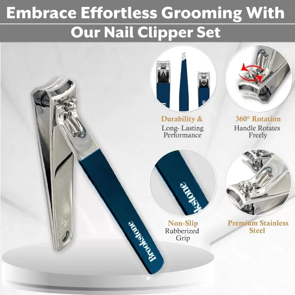 imageBrookstone Nail Clippers Set  Premium Stainless Steel Nail Clipper and Nail Cutter with Rubberized NonSlip Grip Includes Case and Tweezer Two Nail Clippers for Precision Grooming NavyNavy