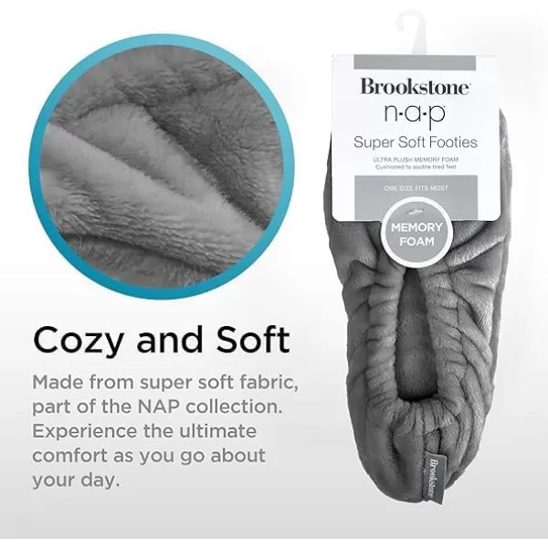 imageBrookstone Plush Footies  Slippers with Memory Foam Insole  UltraSoft Sherpa Footies for Indoor Wear NonSkid Sole OneSizeFitsMost Machine Washable Slippers for Women  Gift for MomPlush  Dark Gray