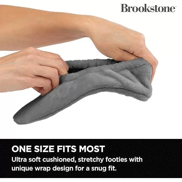 imageBrookstone Plush Footies  Slippers with Memory Foam Insole  UltraSoft Sherpa Footies for Indoor Wear NonSkid Sole OneSizeFitsMost Machine Washable Slippers for Women  Gift for MomSculpted  Feather Gray