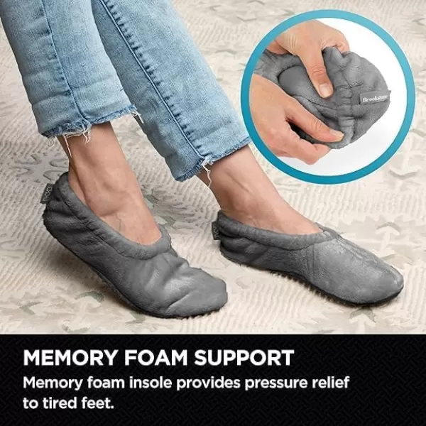 imageBrookstone Plush Footies  Slippers with Memory Foam Insole  UltraSoft Sherpa Footies for Indoor Wear NonSkid Sole OneSizeFitsMost Machine Washable Slippers for Women  Gift for MomSculpted  Feather Gray